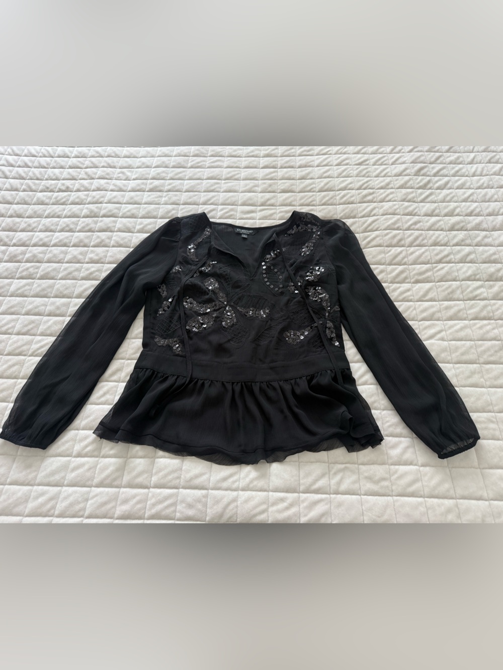 Liverpool Black Long-Sleeve Sequin Peplum Blouse